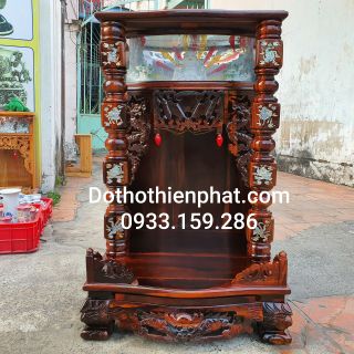 Bàn thờ thần tài ông địa gỗ muồng ngang 60 cm quỳ trụ điện tử