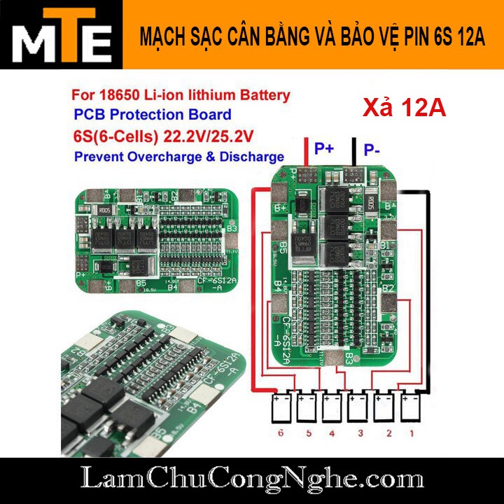 Mạch sạc cân bằng và bảo vệ pin 6S 12A 18650