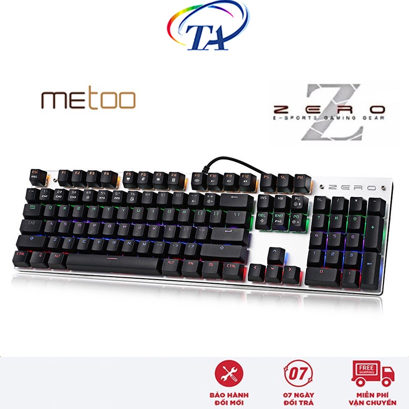 Bàn phím cơ Metoo zÊrÔ FullSize 104 phím LED RGB, Led Rainbow