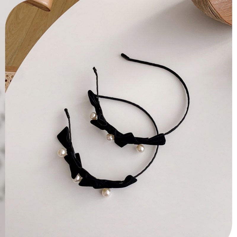 Băng Đô Mỏng Đính Ngọc Trai Màu Đen Đa Năng Phong Cách Hàn Quốc