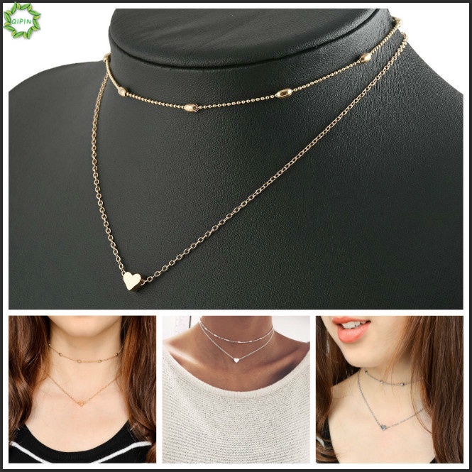 Vòng cổ Nhiều Lớp Mặt Trái Tim Đơn Giản Cho Nữ