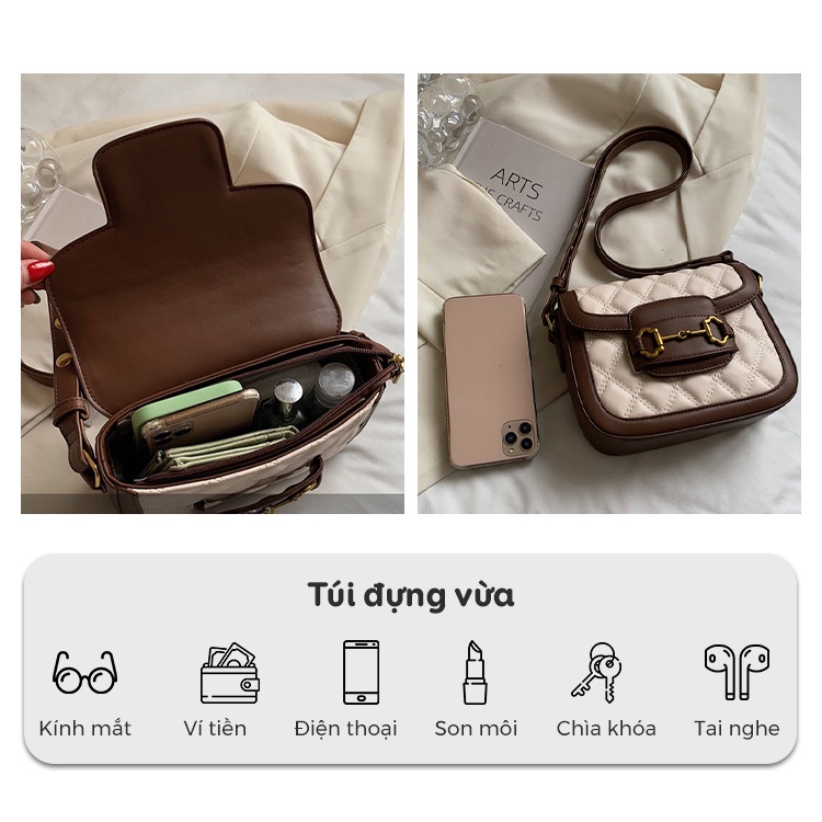 Túi xách nữ đẹp đeo chéo kẹp nách MUNGA chất liệu da cao cấp họa tiết ô trám, thời trang công sở đi làm đi chơi TMG04