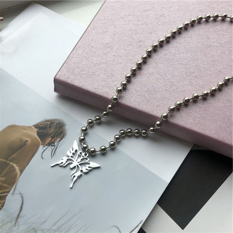 vòng cổ Inox Phối Mặt Hình Bướm Phong Cách Punk