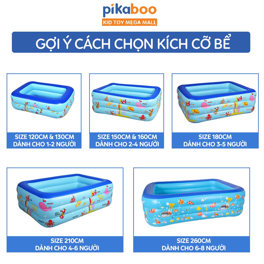 Bể bơi cho bé cao cấp Pikaboo hình chữ nhật đủ kích cỡ 2-3 tầng đáy 2 lớp chống trượt (tặng bơm điện lọ keo miếng vá)