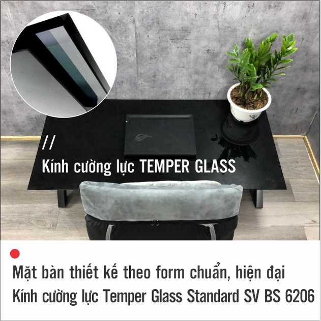 Bàn Làm Việc Ngồi Bệt 120x60x35 Cm Mặt Kính Cương Lực 8 Li Khung Chân Gấp Gọn