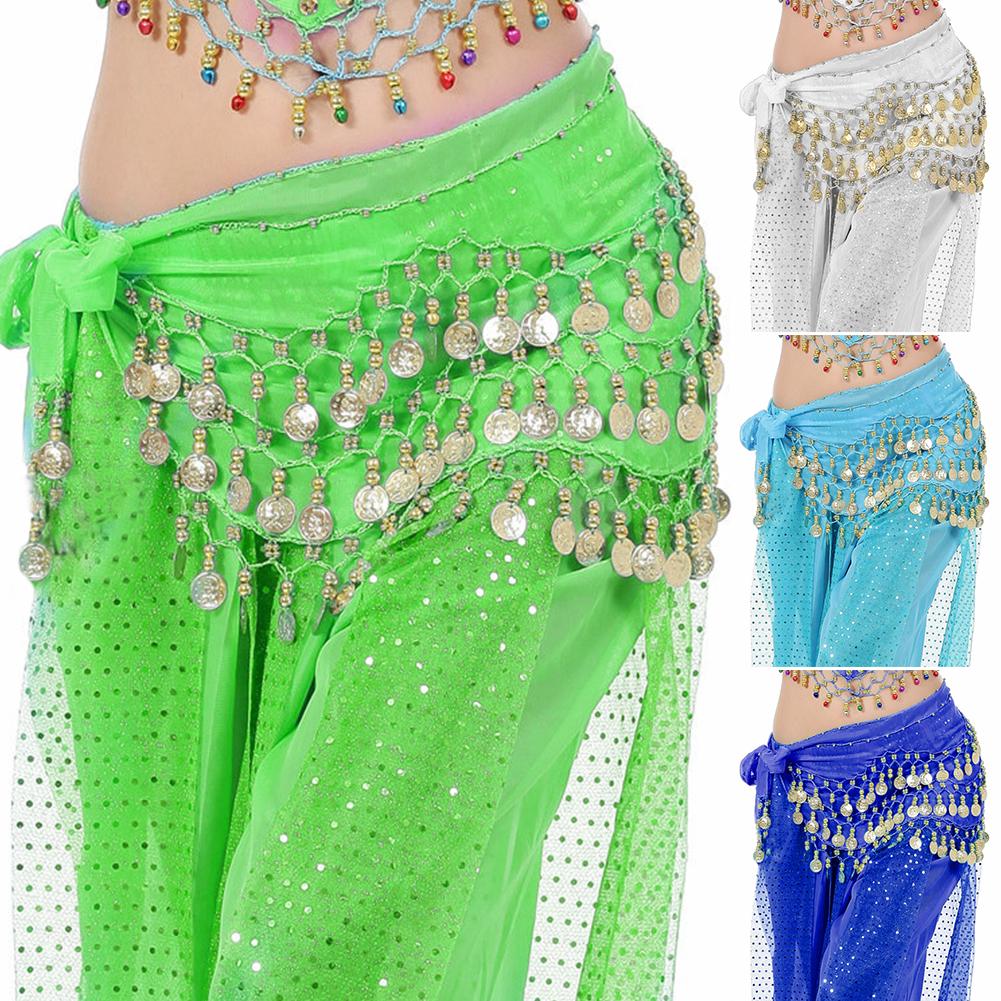 Women Belly Dance Coin 3 Rows Belt Hip Scarf Skirt Wrap Chain Dancing Costume
