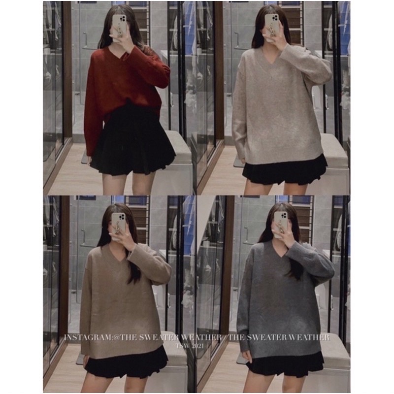 Áo len mịn cổ tim dáng rộng ulzzang - Áo len trơn mịn cổ tim phong cách Hàn Quốc