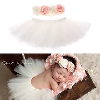 Váy newborn voan tutu kèm băng đô hoa cho bé