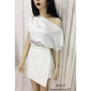 [Ảnh thật 100%  ] Áo lụa lệch vai trắng - vải đẹp