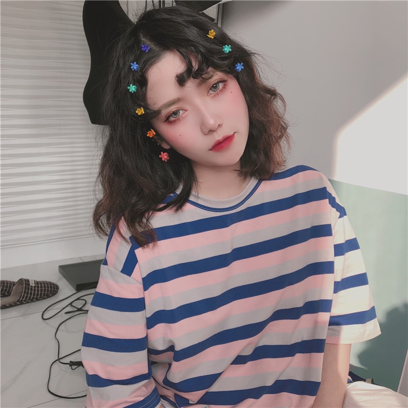 FREESHIP ĐƠN 99K_ Stripe T-shirt Korean Ulzzang Loose Casual Tee Short Sleeve Retro Tops Women