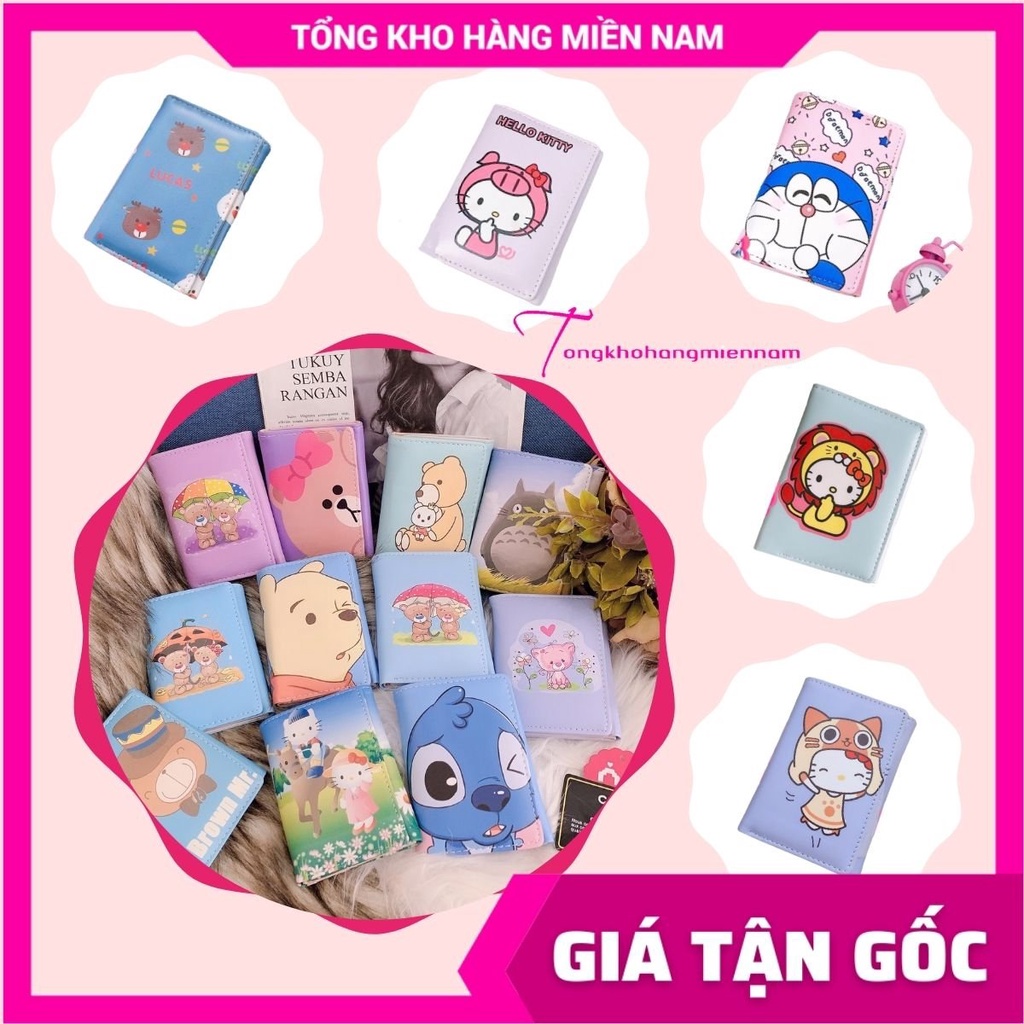 Ví ngắn nữ chất da mềm mịn in hình Hoạt hình Chibi Doremon Kitty dễ thương Ví mini V10