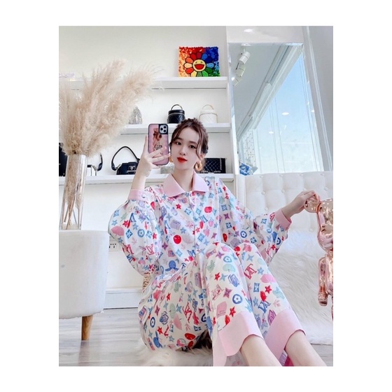 Đồ Bộ Mặc Nhà Pijama Nữ Tay Phồng Cao Cấp - Đồ Ngủ Lụa Quảng Châu