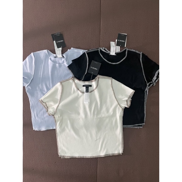 Áo thun bo rip f21 viền chỉ màu