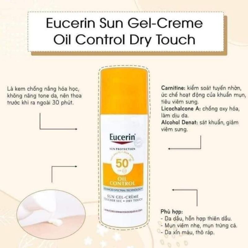 ✅[CHÍNH HÃNG] Kem Chống Nắng Eucerin Cho Da Dầu Mụn Eucerin Sun Gel-Cream Dry Touch Oil Control SPF50+ 50ml - Giảm Nhờn