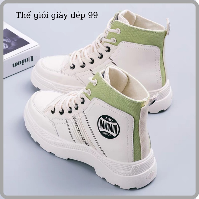 Bốt nữ - giày boots cao cổ nữ cá tính phong cách hàn quốc màu trắng - Xanh dạng bốt đế thấp siêu hot trend năm 2021 | BigBuy360 - bigbuy360.vn