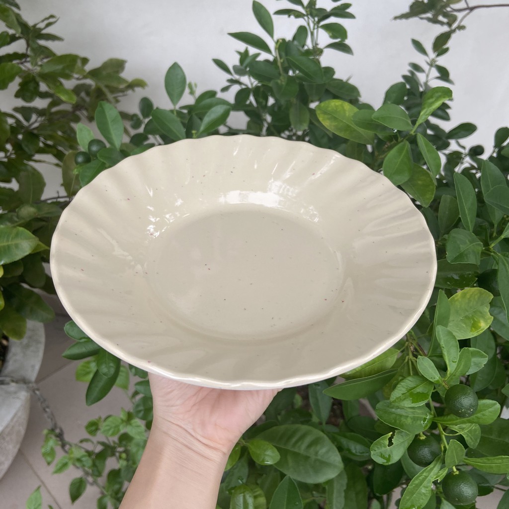 dĩa tròn bèo sâu 20 x 3.4 cm nâu kem GIÁ RẺ nhựa melamine phíp - Dish plate NT-Dia88