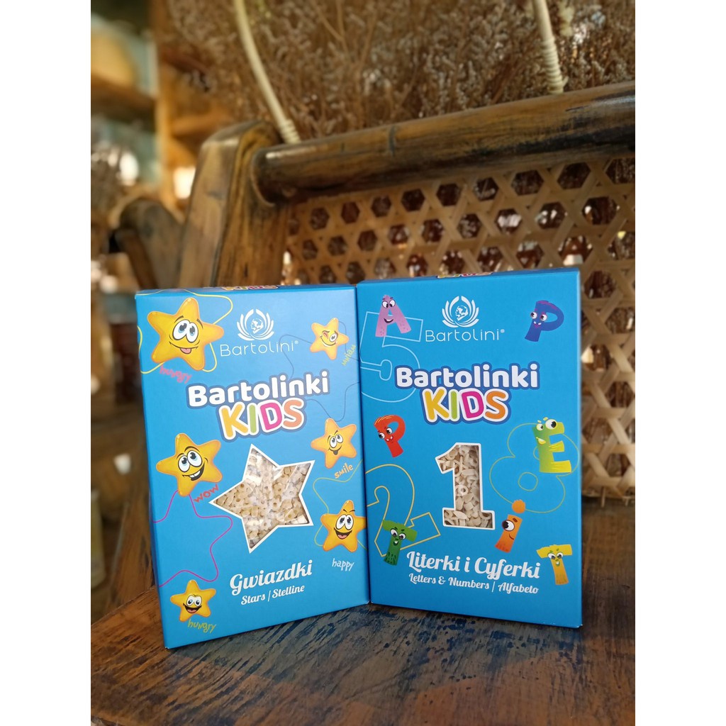 Nui rau củ, Nui ăn dặm cho bé, MÌ nui hình ngôi sao/chữ cái 2 trứng Bartolinki 250g-Khoaibaby