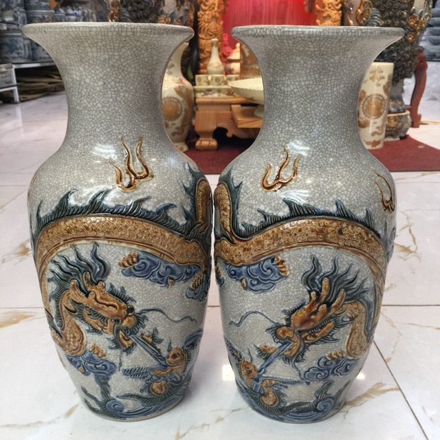 Lọ hoa 30 cm men rạn đắp nổi