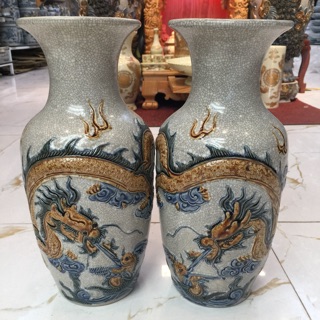 Lọ hoa 30 cm men rạn đắp nổi