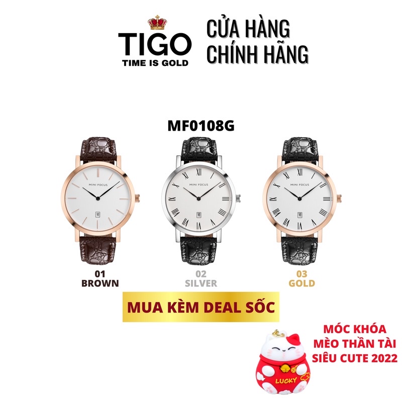 Đồng Hồ Nam Đeo Tay Chính Hãng MINI FOCUS MF0108G.03 Dây Da Thật Màu Đen Viền Thép Không Gỉ Đẹp Cao Cấp - Có Quà Tặng