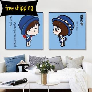 Bộ tranh đính đá 5d họa tiết hoạt hình cặp đôi độc đáo trang trí phòng khách/ phòng ngủ 2020