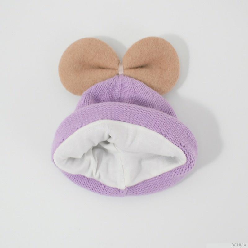 Mũ beanie dệt kim mềm co giãn đính nơ màu kẹo dễ thương dành cho bé sơ sinh