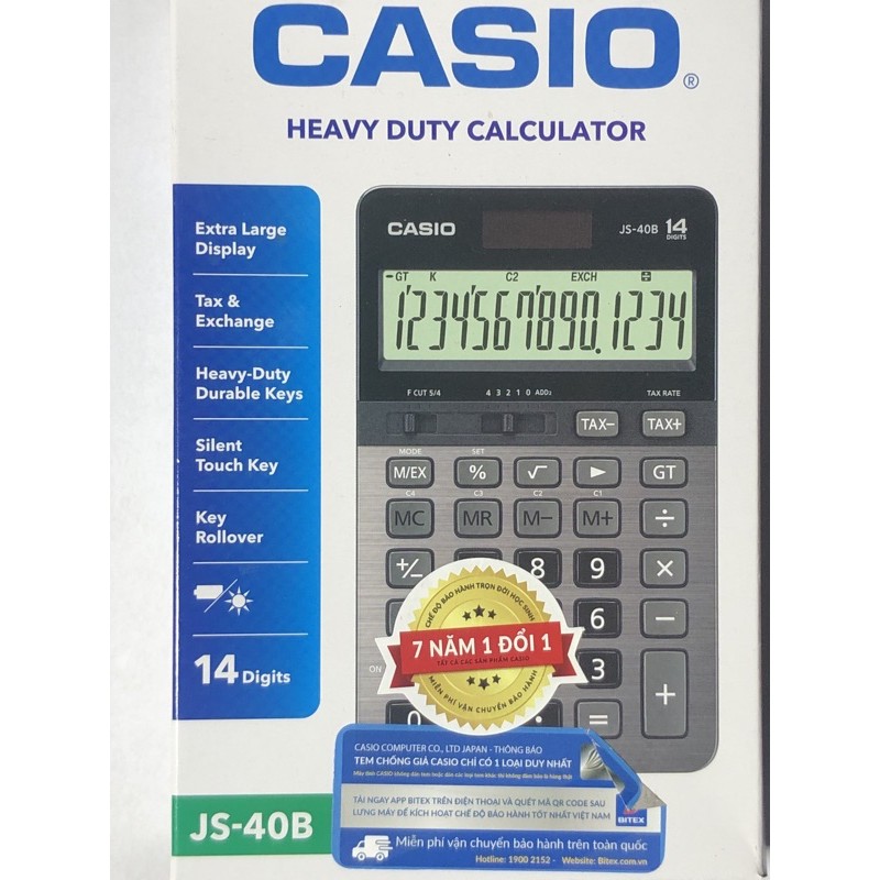 Máy tính Casio  siêu bền JS - 40B, màn hình lớn 14 số chính hãng