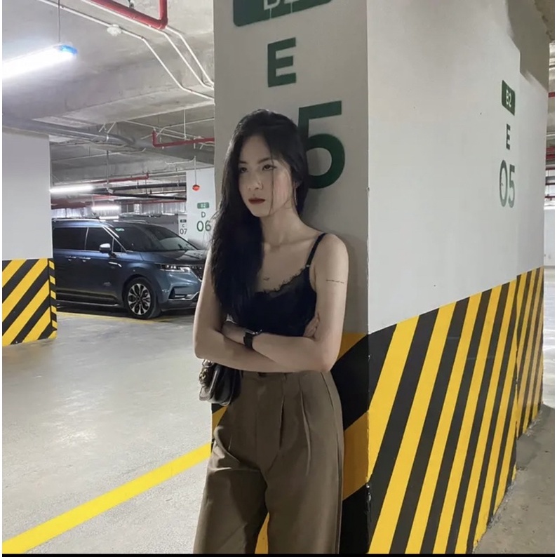 Quần suông phong cách uzzang Nâu Đen