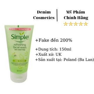 Sữa Rửa Mặt Simple Kind To Skin Refreshing Hàng Chính Hãng
