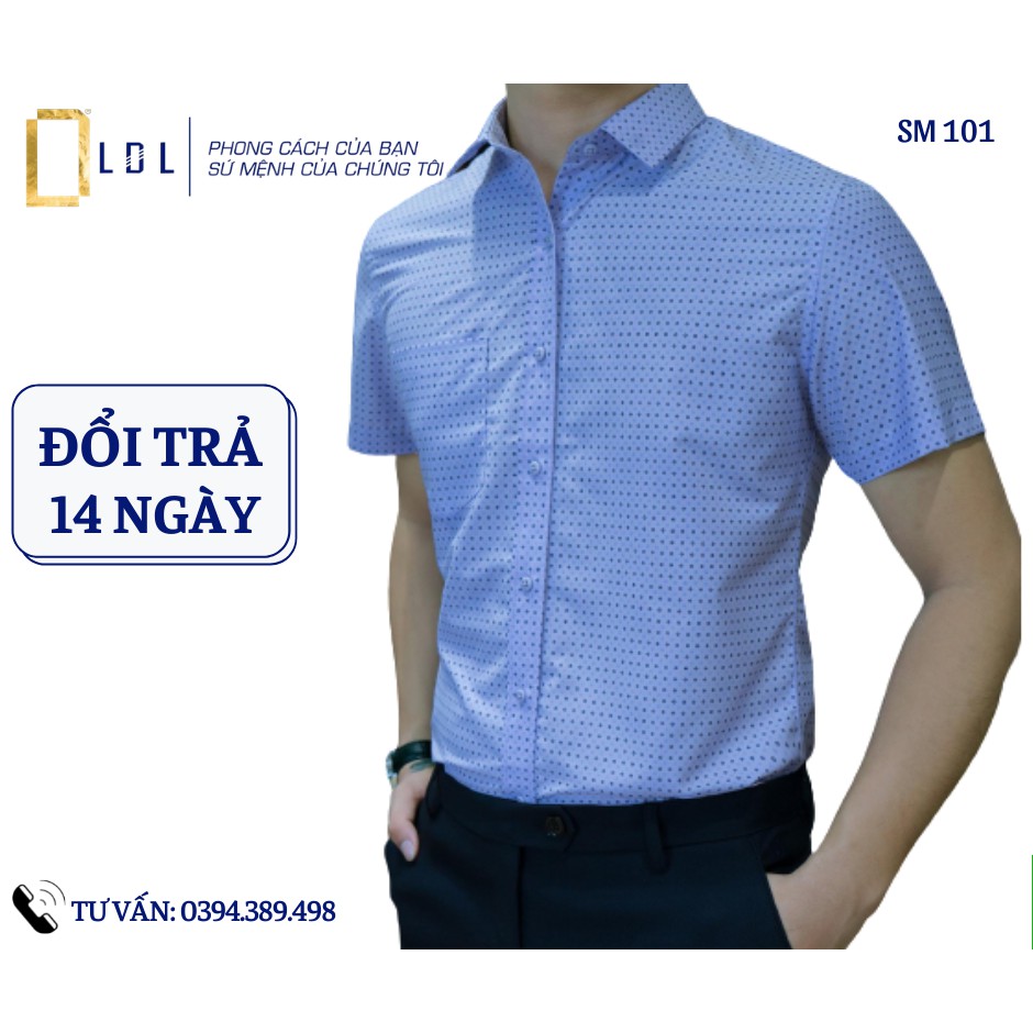 Áo sơ mi nam tay ngắn công sở LDL họa tiết chấm bi, chất liệu bamboo, mền , mịn thoáng mát, không nhăn | BigBuy360 - bigbuy360.vn