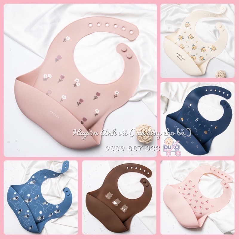 YẾM ĂN DẶM SILICON cho bé có máng không bám bẩn. Yếm silicone cho bé ăn dặm mềm nhẹ