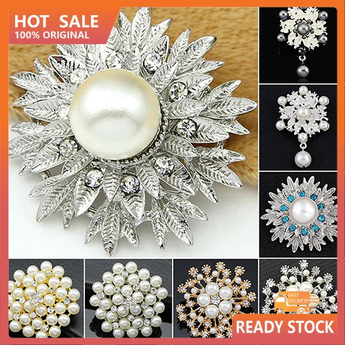 Ghim cài áo hình bông hoa phối ngọc trai giả thời trang cho nữ