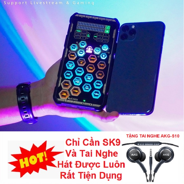 Bộ Sound Card SK9, Tặng Tai Nghe AKG-S10 - Micro AT350 - Chuyên Hát Karaoke Livestream - Đầy Đủ Dây Thu Âm