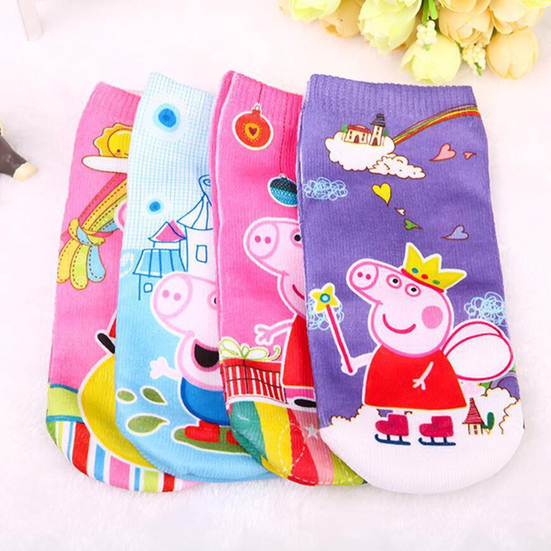 Set 4 Đôi Tất Cotton Phối Hình Heo Peppa Cho Bé