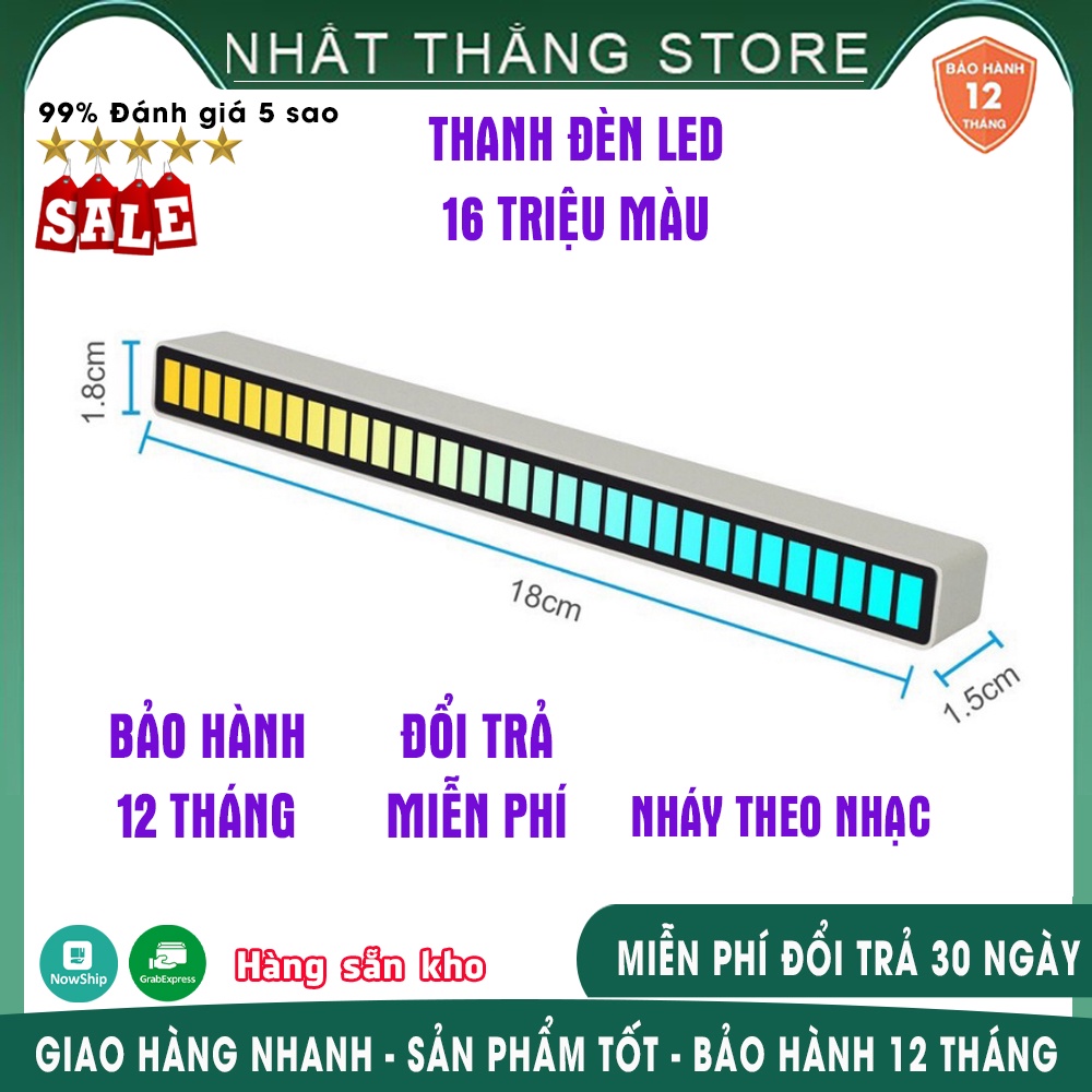 Thanh đèn LED 16 triệu màu cảm biến theo nhạc, Đèn led cảm ứng âm thanh D08-RGB, nhấp nháy theo nhạc