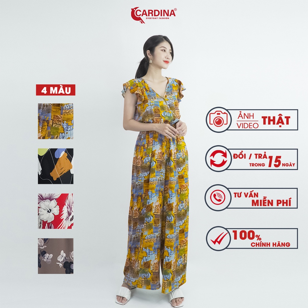 Đồ Bộ Nữ 𝐂𝐀𝐑𝐃𝐈𝐍𝐀 Chất Lụa Mango Cao Cấp Đồ Bay Jumpsuit Tay Áo Cánh Tiên Quần Dài Ống Rộng Họa Tiết 2JM06