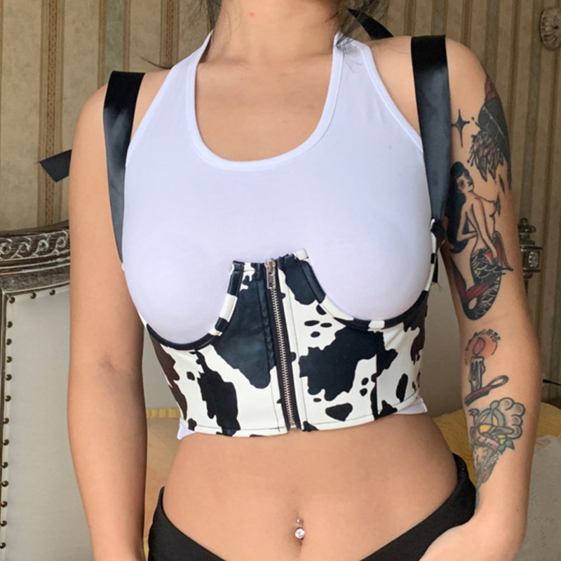 Áo Croptop Sát Nách Phối Dây Ruy Băng Quyến Rũ Cho Nữ