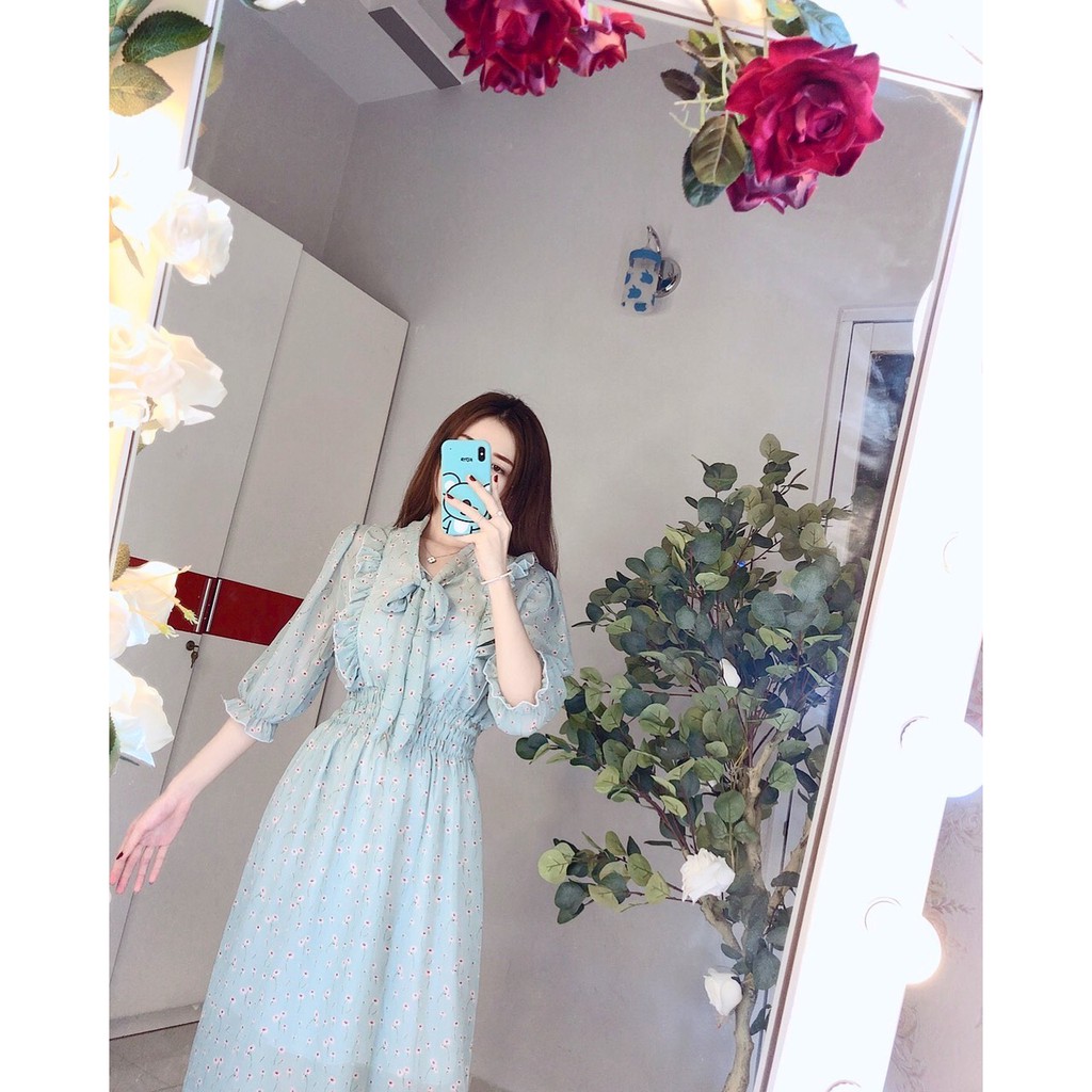 Đầm hoa viền bèo cột nơ siêu xinh - hình thật | BigBuy360 - bigbuy360.vn