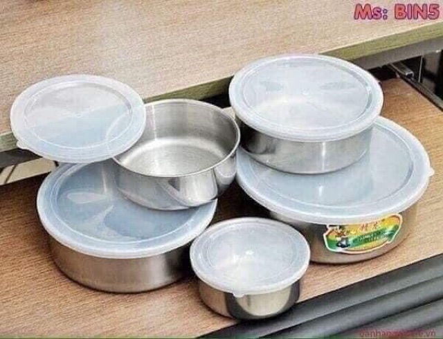 Set 5 bát inox có nắp đạy tiện dụng