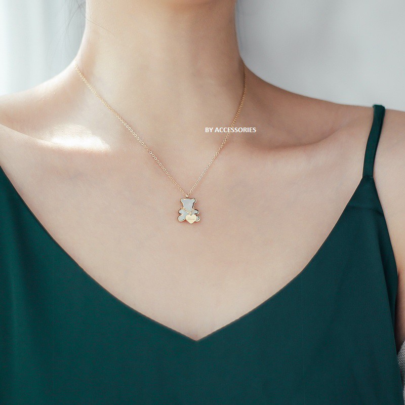 Dây chuyền titan gấu trái tim cẩm xà cừ không gỉ WN190902