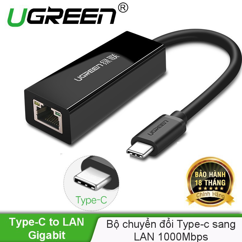 Cáp USB Type C 3.1 sang LAN 1Gbps Ugreen 50307 US236 Chính Hãng màu đen