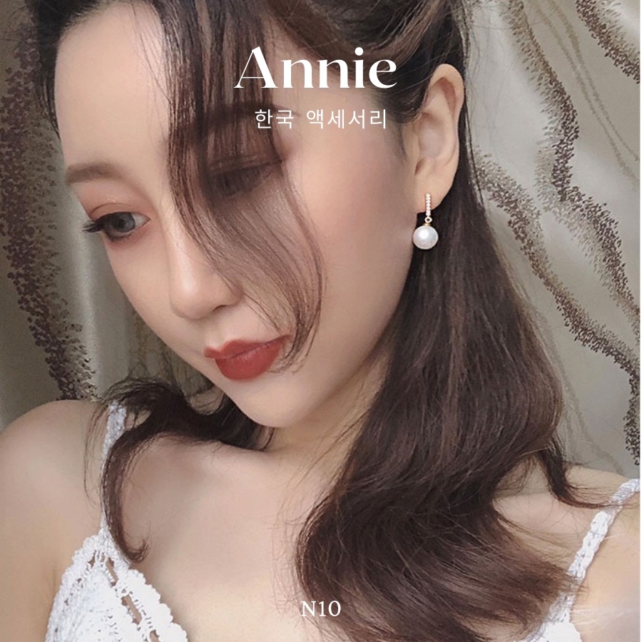Bông tai ngọc trai nhân tạo phối đính đá thả nhẹ nhàng nữ tính ANNIE - N10