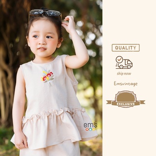 Sét bộ đũi kem thêu tay của bé gái EM'S