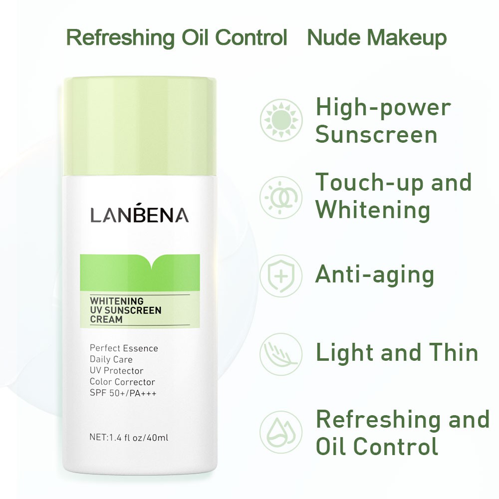 Kem chống nắng Lanbena trắng da chống UV kiềm dầu làm sáng màu da chăm sóc da hiệu quả 40ml
