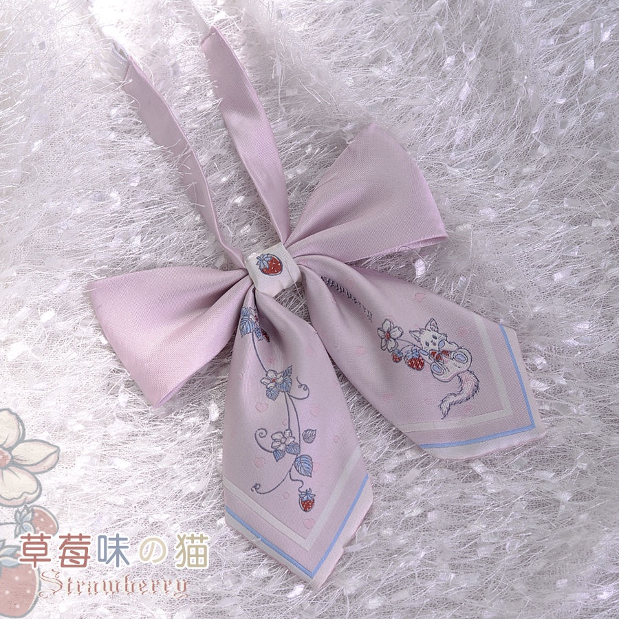 Bộ Đồng Phục Nữ Sinh Phối Nơ Họa Tiết Dâu Tây Dễ Thương