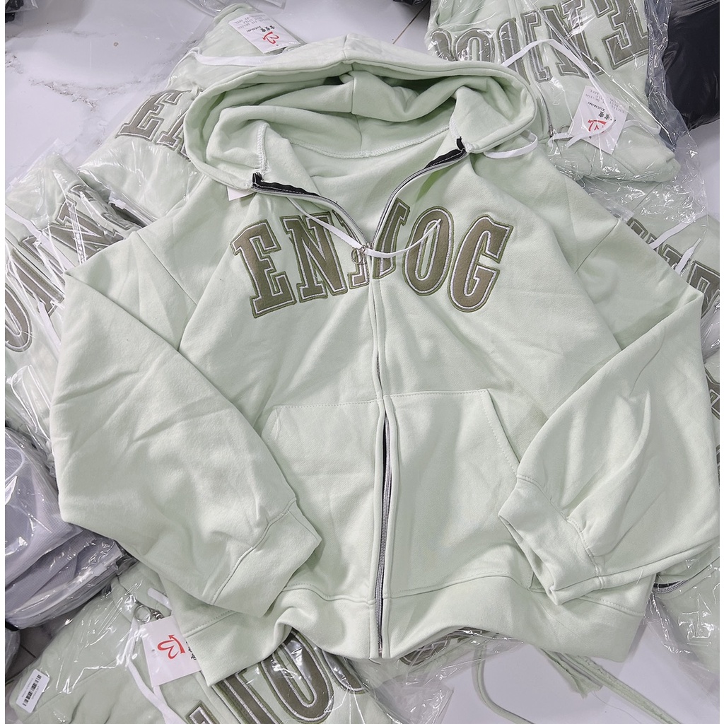 Khoác Nỉ Mũ 2 Lớp Dáng Rộng Nam Nữ Chữ En Unisex Khoác Mũ Rộng