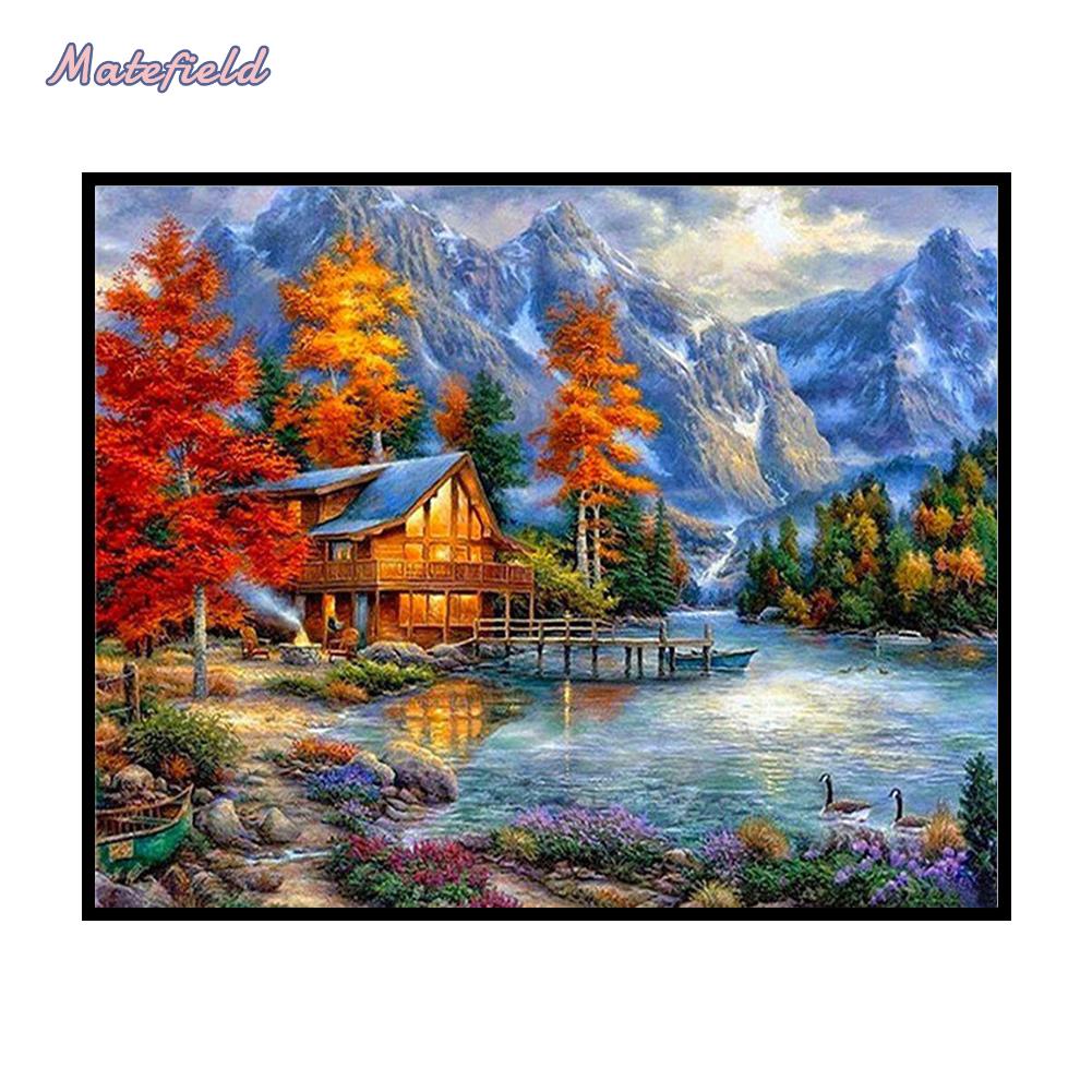 Bộ Tranh Thêu Chữ Thập Diy Hình Phong Cảnh Hồ 11ct Toàn Bộ Trang Trí Tường