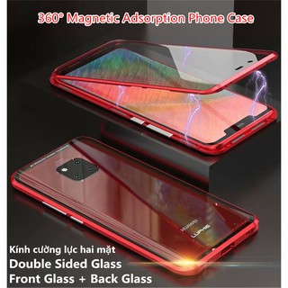 Ốp lưng 2 mặt kính cường lực viền nam châm dành cho Huawei V20 P20 P30 Mate 20 Pro