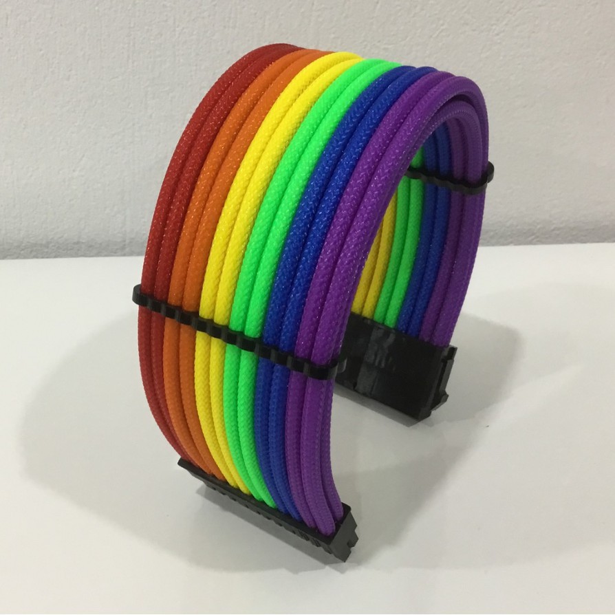MEW LD Bộ 4 Dây Nguồn Nối Dài Bọc Lưới Rainbow RGB Cao Cấp 12 8