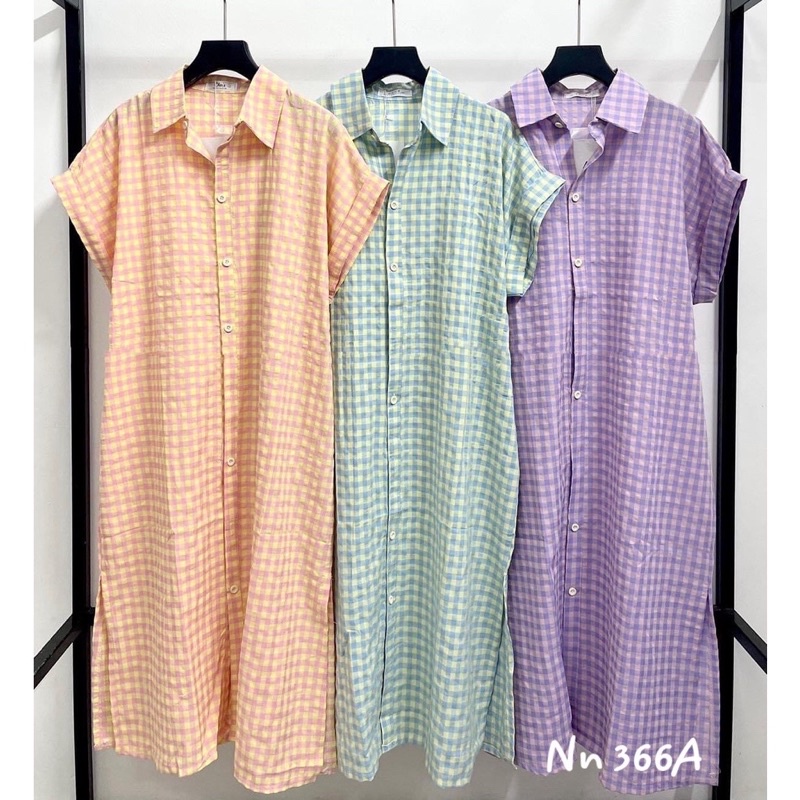 Váy Sơ Mi Suông Caro V006, Đầm Sơ Mi Cổ Bẻ Dáng Maxi Dài Đủ Màu Lekemqc